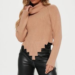 New! Ribbed Geometrical Pullover Turtleneck Sweater